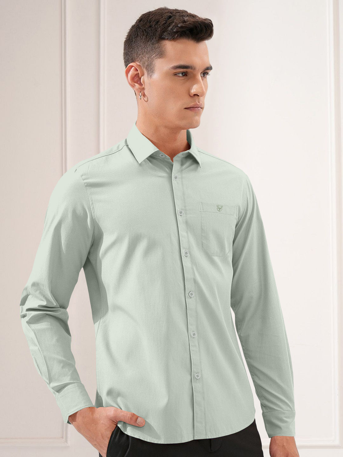 Blacklogy Men's Premium plain Oxford Cotton Pista Full Sleeve Slim Fit Shirt with One Pocket
