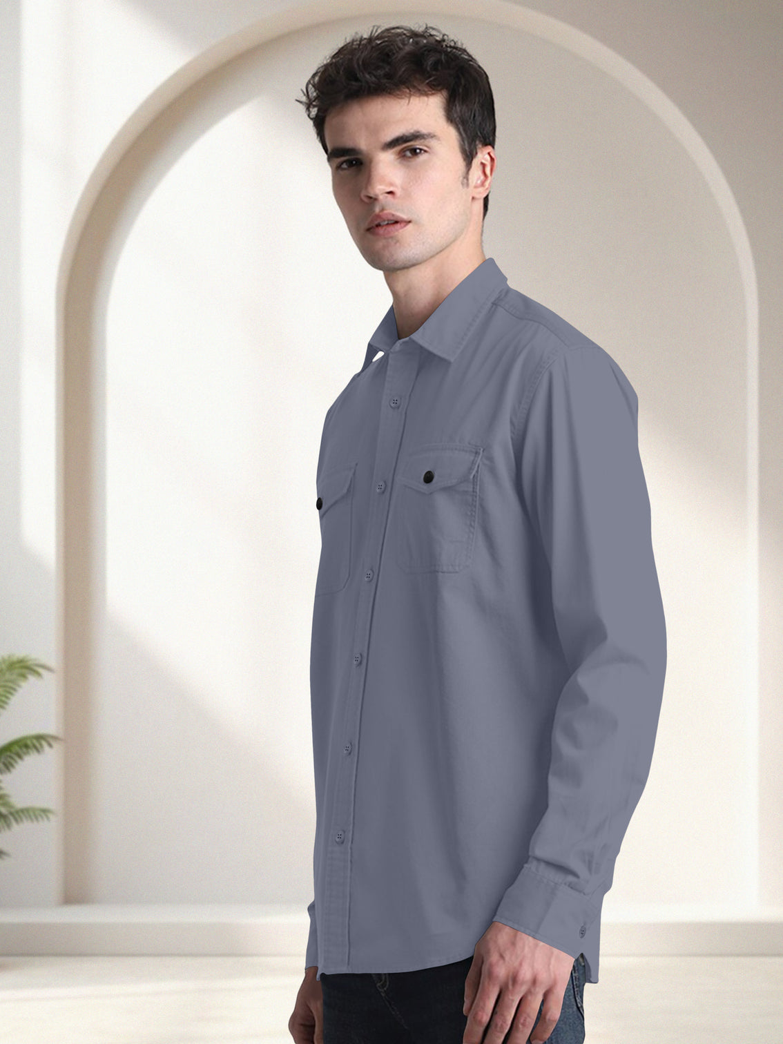 Blacklogy Men's Premium Cotton Sky Blue Double Pocket Shirt