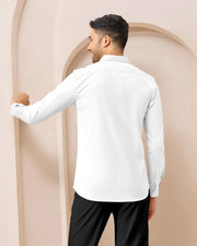 Blacklogy Men's Premium Satin Solid Shirt – White | Stylish Slim Fit Formal Shirt with Logo