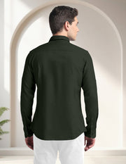 Blacklogy Men's Premium Cotton Dark Green Embroidered Bird Motif Shirt