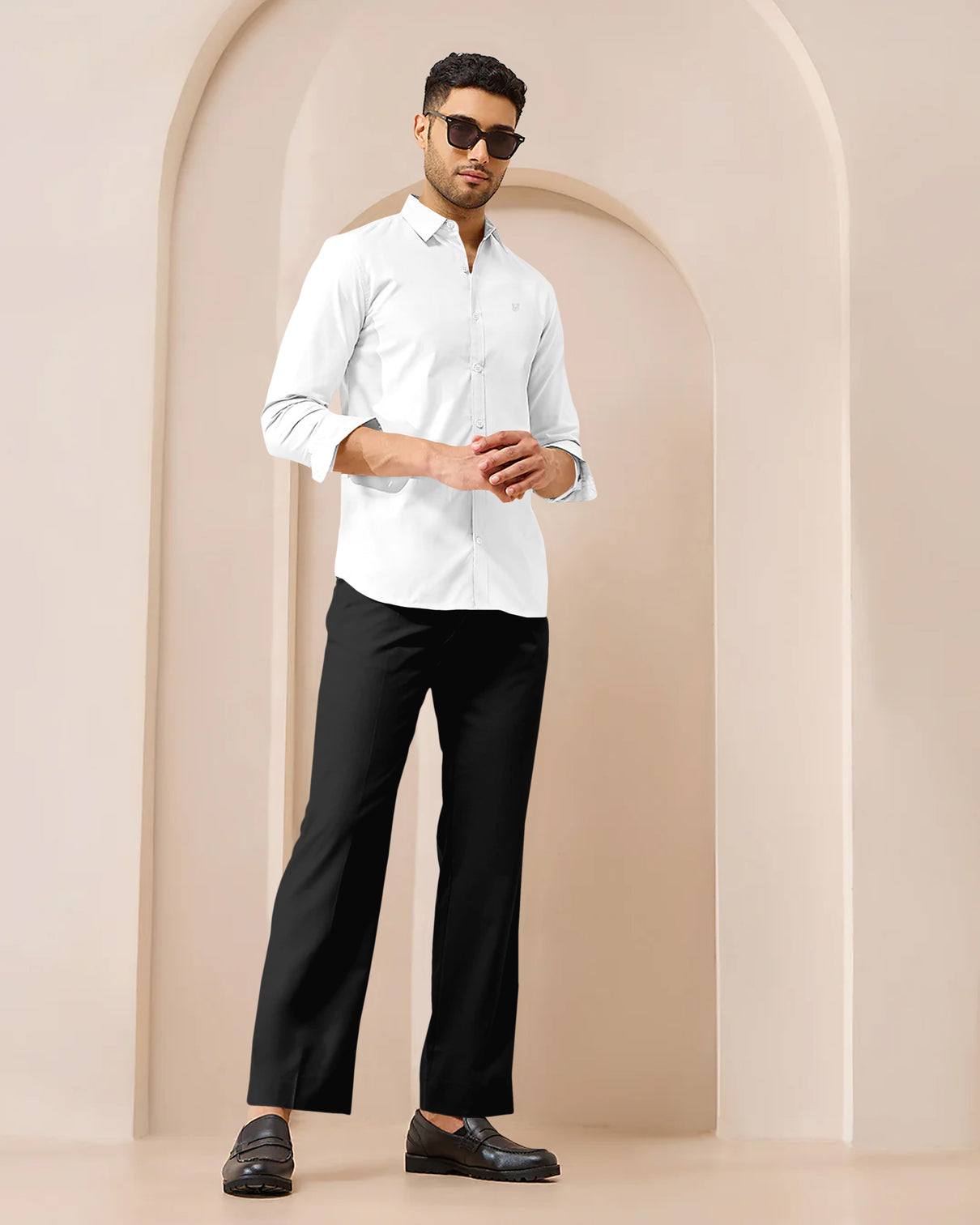 Blacklogy Men's Premium Satin Solid Shirt – White | Stylish Slim Fit Formal Shirt with Logo