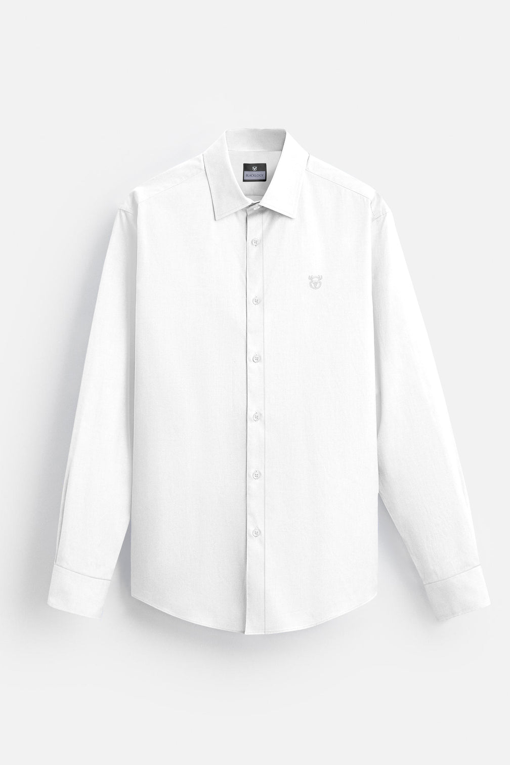Blacklogy Men's Premium Satin Solid Shirt – White | Stylish Slim Fit Formal Shirt with Logo
