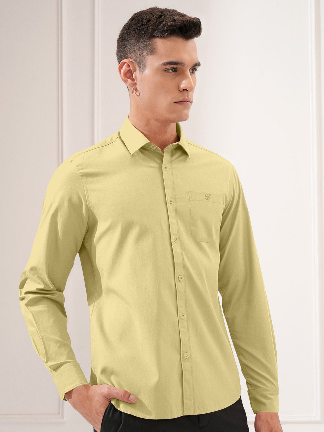 Blacklogy Men's Premium Oxford Cotton Yellow Full Sleeve Slim Fit Shirt with One Pocket