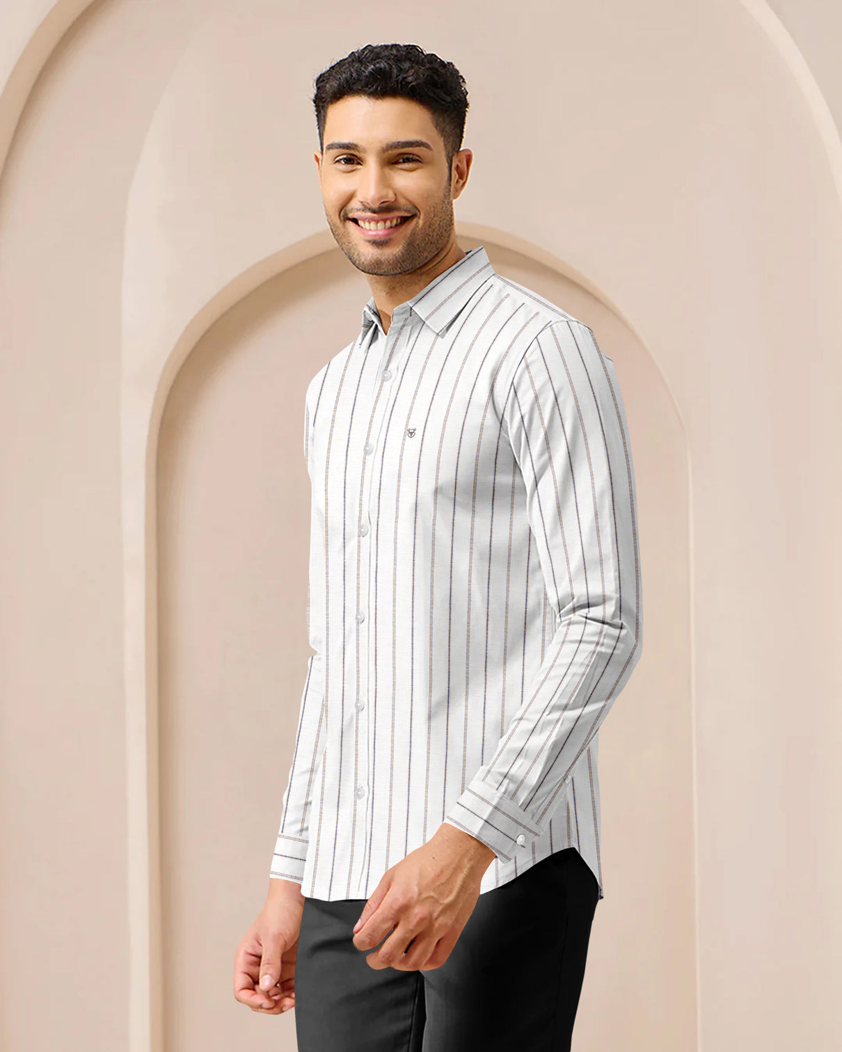 Blacklogy Men’s Premium Striped Shirt – 100% Cotton Casual & Formal Wear | Slim Fit, Full Sleeve, Soft Fabric – Stylish Brown Vertical Stripes