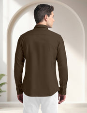 Blacklogy Men's Premium Cotton Dark Brown Embroidered Bird Motif Shirt