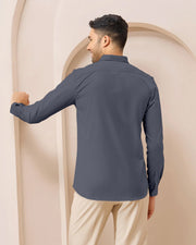 Blacklogy Men's Premium Satin Solid Shirt – Dark Grey | Slim Fit Formal Shirt with Logo