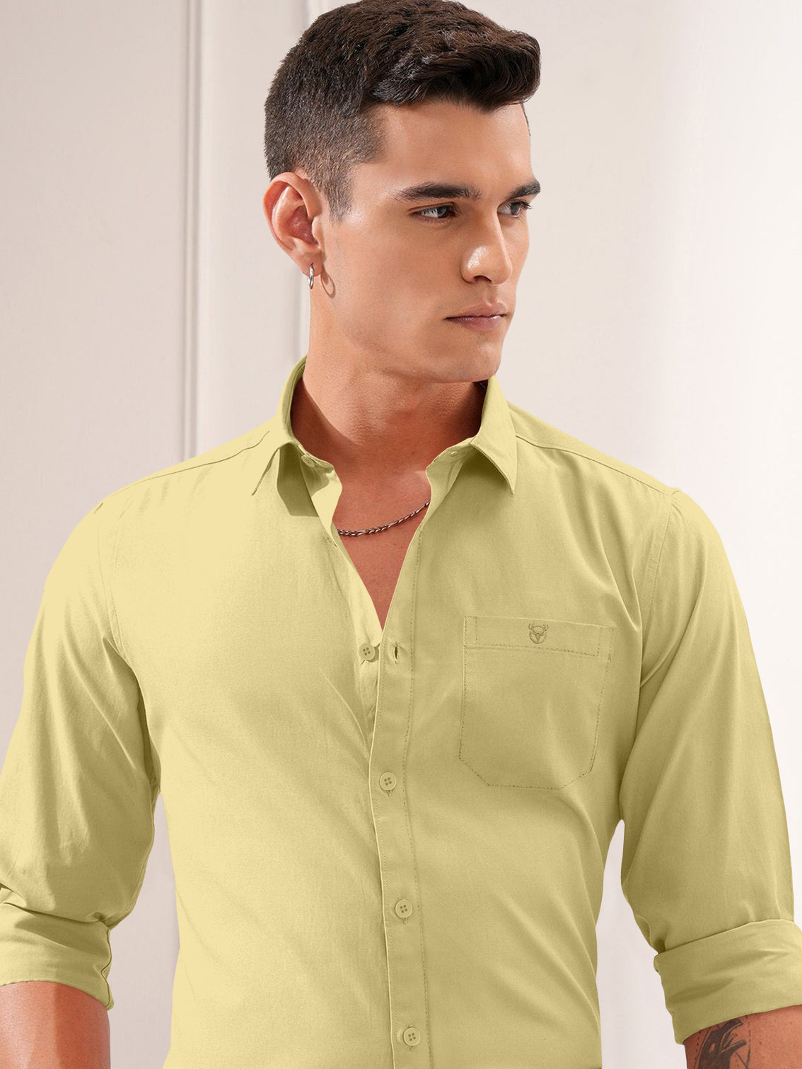 Blacklogy Men's Premium Oxford Cotton Yellow Full Sleeve Slim Fit Shirt with One Pocket
