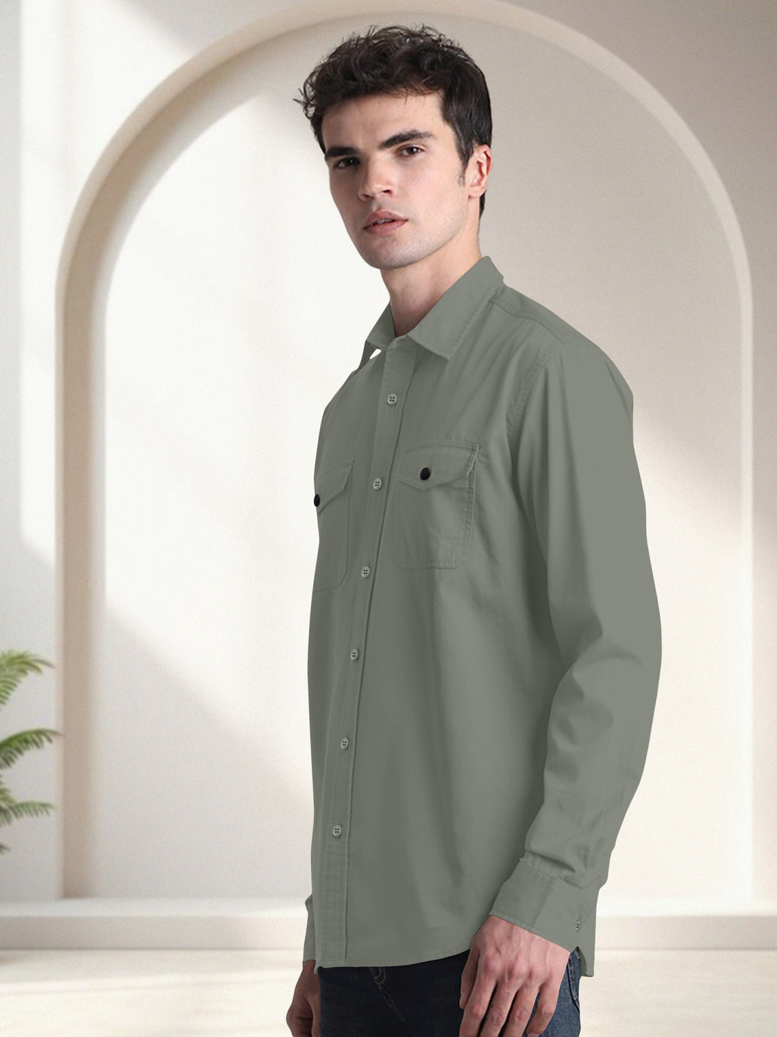 Blacklogy Men's Premium Cotton Light Green Double Pocket Full Sleeve Shirt