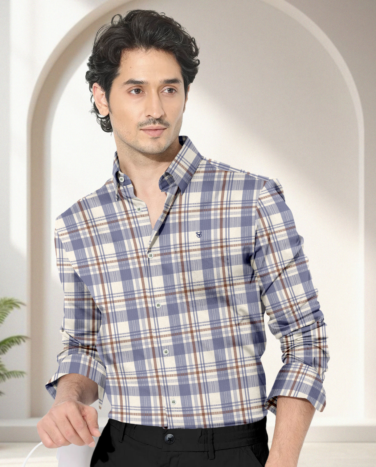 Blacklogy Men’s Premium Slim Fit Cotton Checkered Yellow and Blue Shirt | Full Sleeves | Stylish Casual & Party Wear Shirt with Pocket