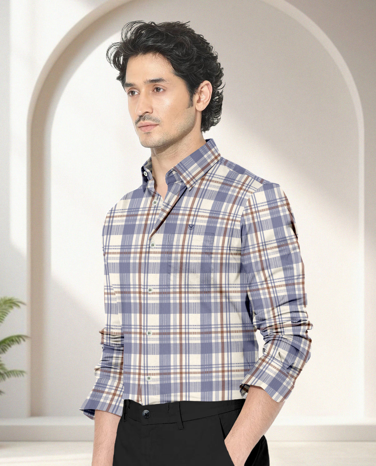Blacklogy Men’s Premium Slim Fit Cotton Checkered Yellow and Blue Shirt | Full Sleeves | Stylish Casual & Party Wear Shirt with Pocket