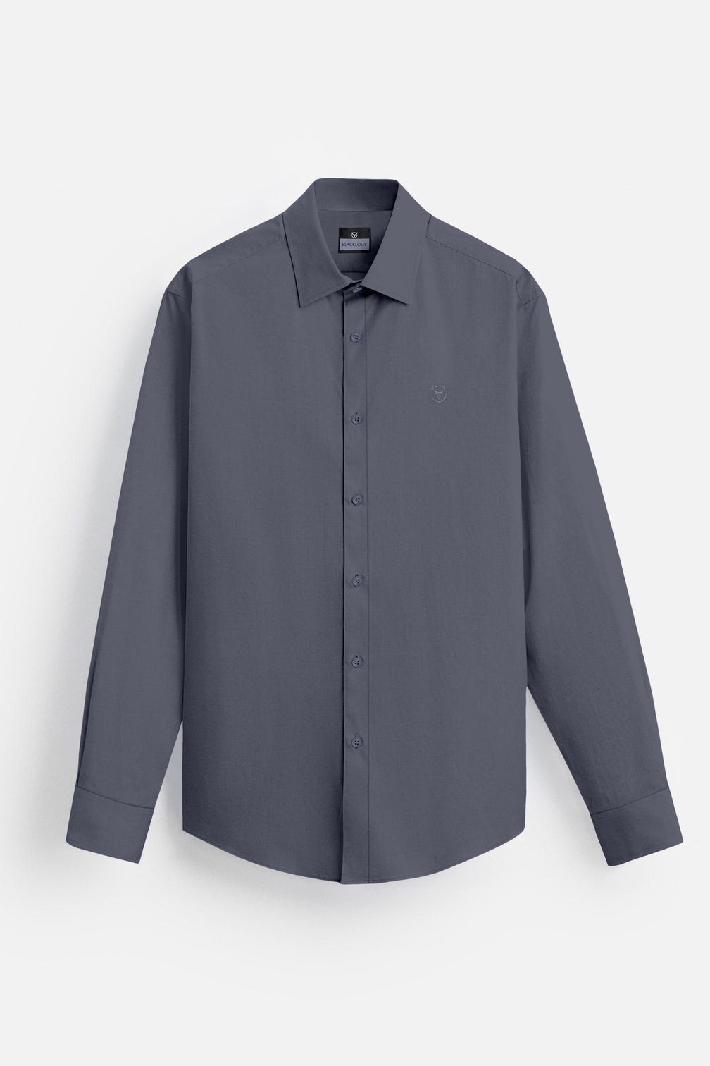 Blacklogy Men's Premium Satin Solid Shirt – Dark Grey | Slim Fit Formal Shirt with Logo