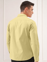Blacklogy Men's Premium Oxford Cotton Yellow Full Sleeve Slim Fit Shirt with One Pocket