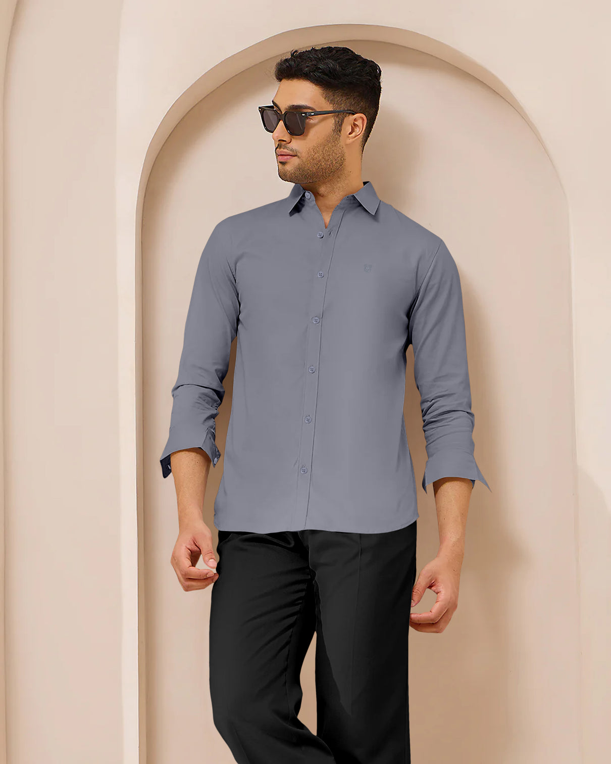 Blacklogy Men's Premium Satin Solid Shirt – Silver | Stylish Slim Fit Formal Shirt with Logo
