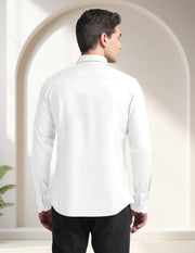 Blacklogy Men's Premium Cotton White Embroidered Bird Motif Shirt