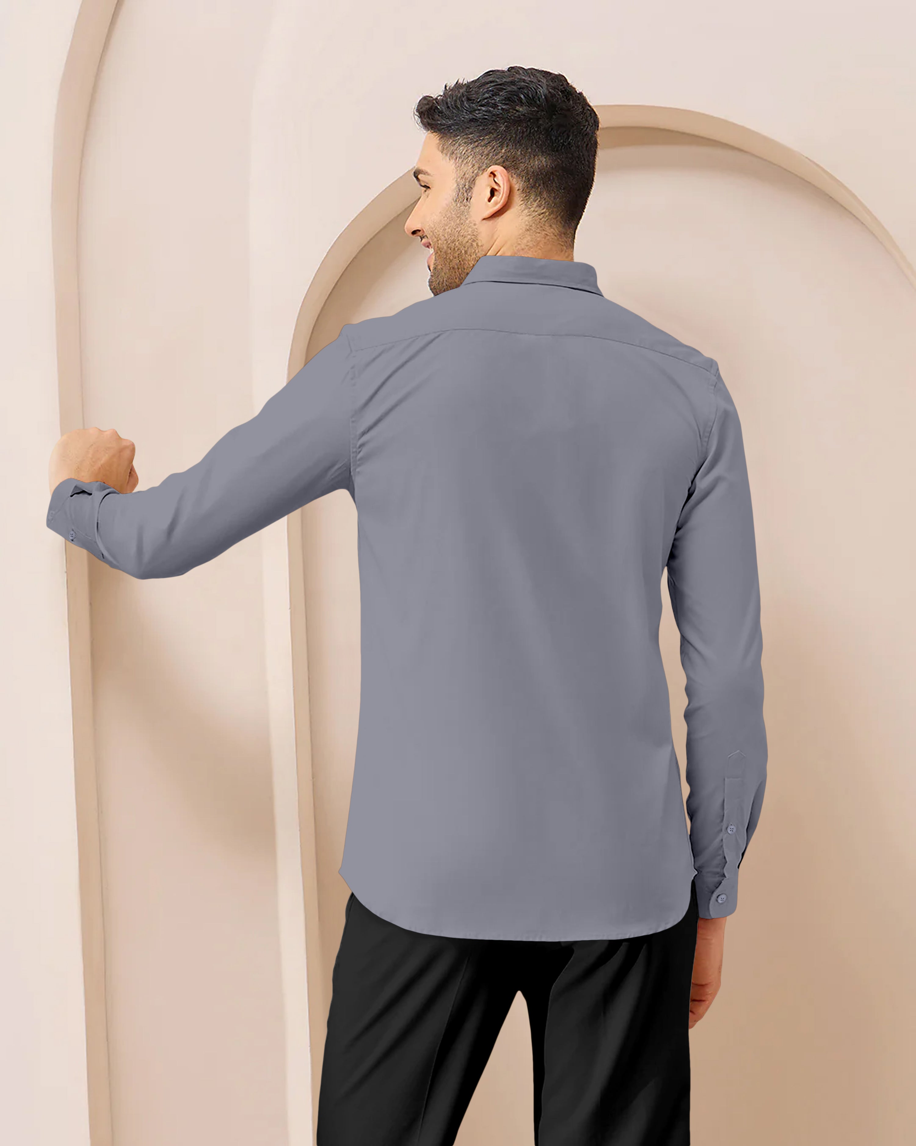 Blacklogy Men's Premium Satin Solid Shirt – Silver | Stylish Slim Fit Formal Shirt with Logo