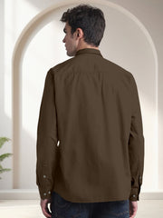Blacklogy Men's Premium Cotton Dark Brown Double Pocket Full Sleeve Shirt