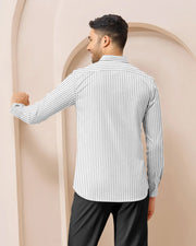 Blacklogy Men's Premium Thin Grey Vertical Striped Linen Shirt | Full Sleeve Slim Fit Formal and Casual Shirt for Office & Outing | No Fade | Breathable Fabric