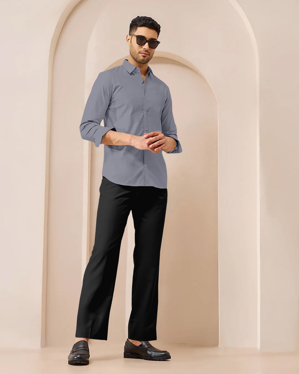 Blacklogy Men's Premium Satin Solid Shirt – Silver | Stylish Slim Fit Formal Shirt with Logo