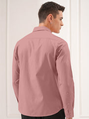 Blacklogy Men's Premium Oxford Cotton Tomato Pink Full Sleeve Slim Fit Shirt with One Pocket