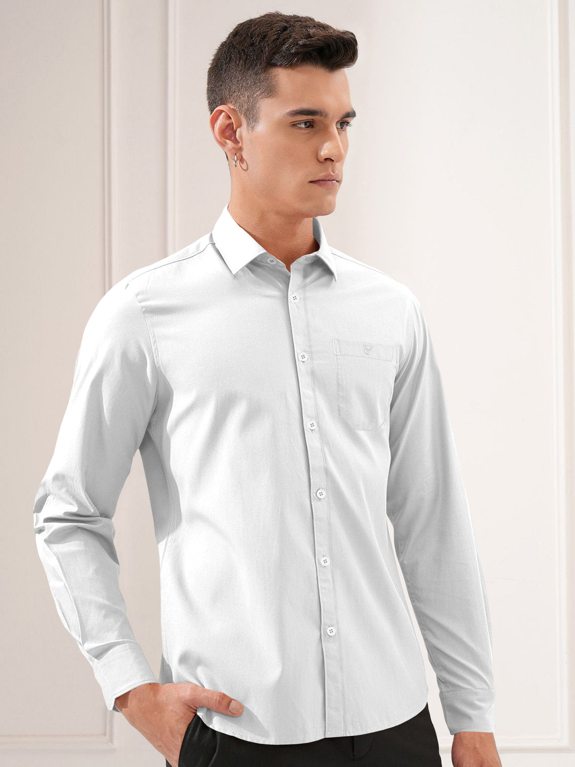 Blacklogy Men's Premium plain Oxford Cotton White Full Sleeve Slim Fit Shirt with One Pocket