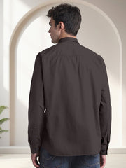 Blacklogy Men's Premium Cotton Dark Grey Double Pocket Full Sleeve Shirt