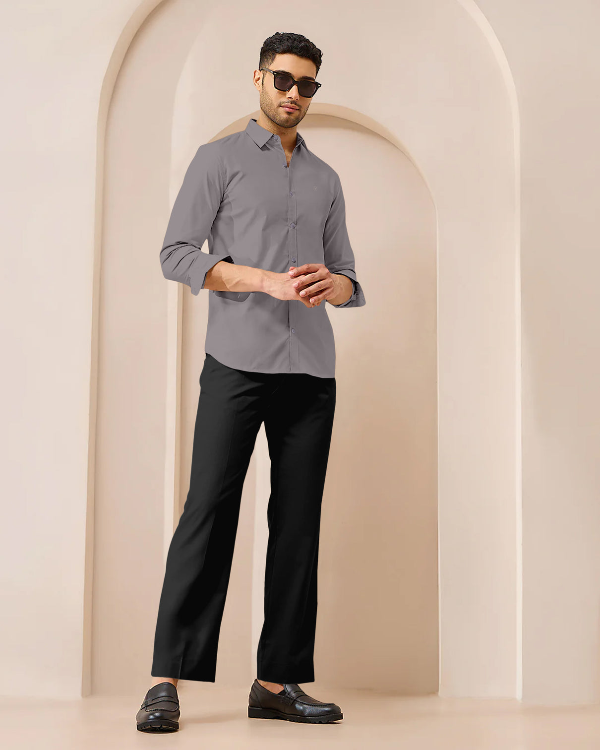 Blacklogy Men's Premium Satin Solid Shirt – Grey | Stylish Slim Fit Formal Shirt with Logo