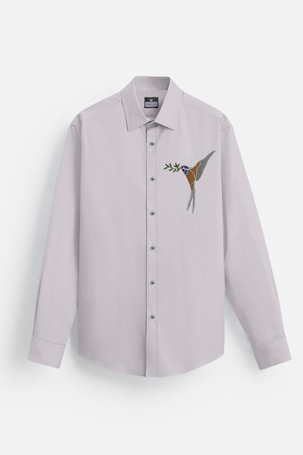 Blacklogy Men's Premium Cotton Grey Embroidered Bird Motif Shirt