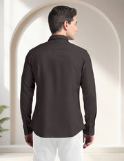 Blacklogy Men's Premium Cotton Dark Grey Embroidered Bird Motif Shirt