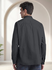 Blacklogy Men's Premium Cotton Charcoal Black Double Pocket Full Sleeve Shirt