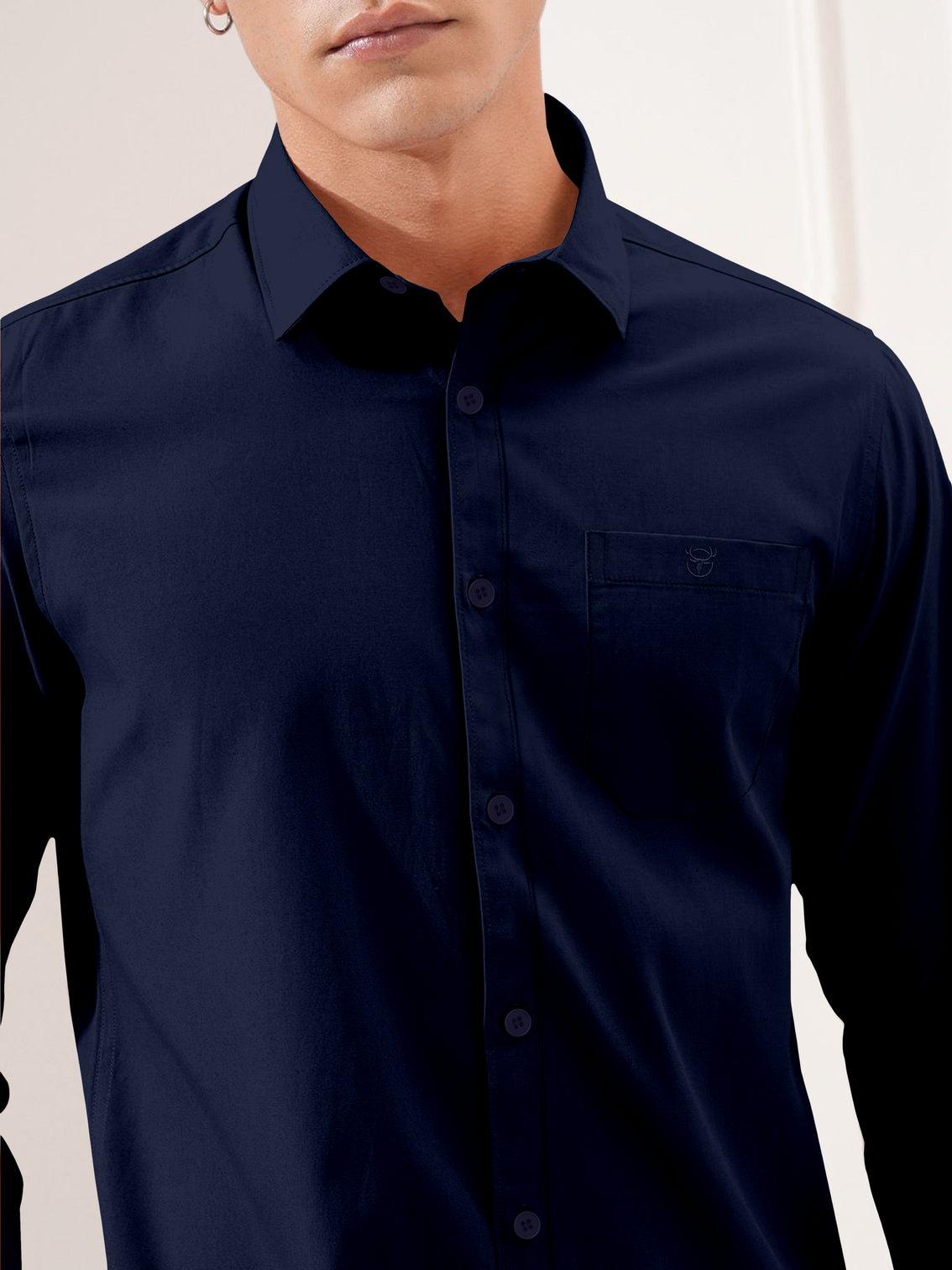 Blacklogy Men's Premium Oxford Cotton Navy Blue  Sleeve Slim Fit Shirt with One Pocket