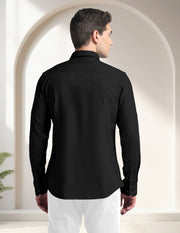 Blacklogy Men's Premium Cotton Black Embroidered Bird Motif Shirt