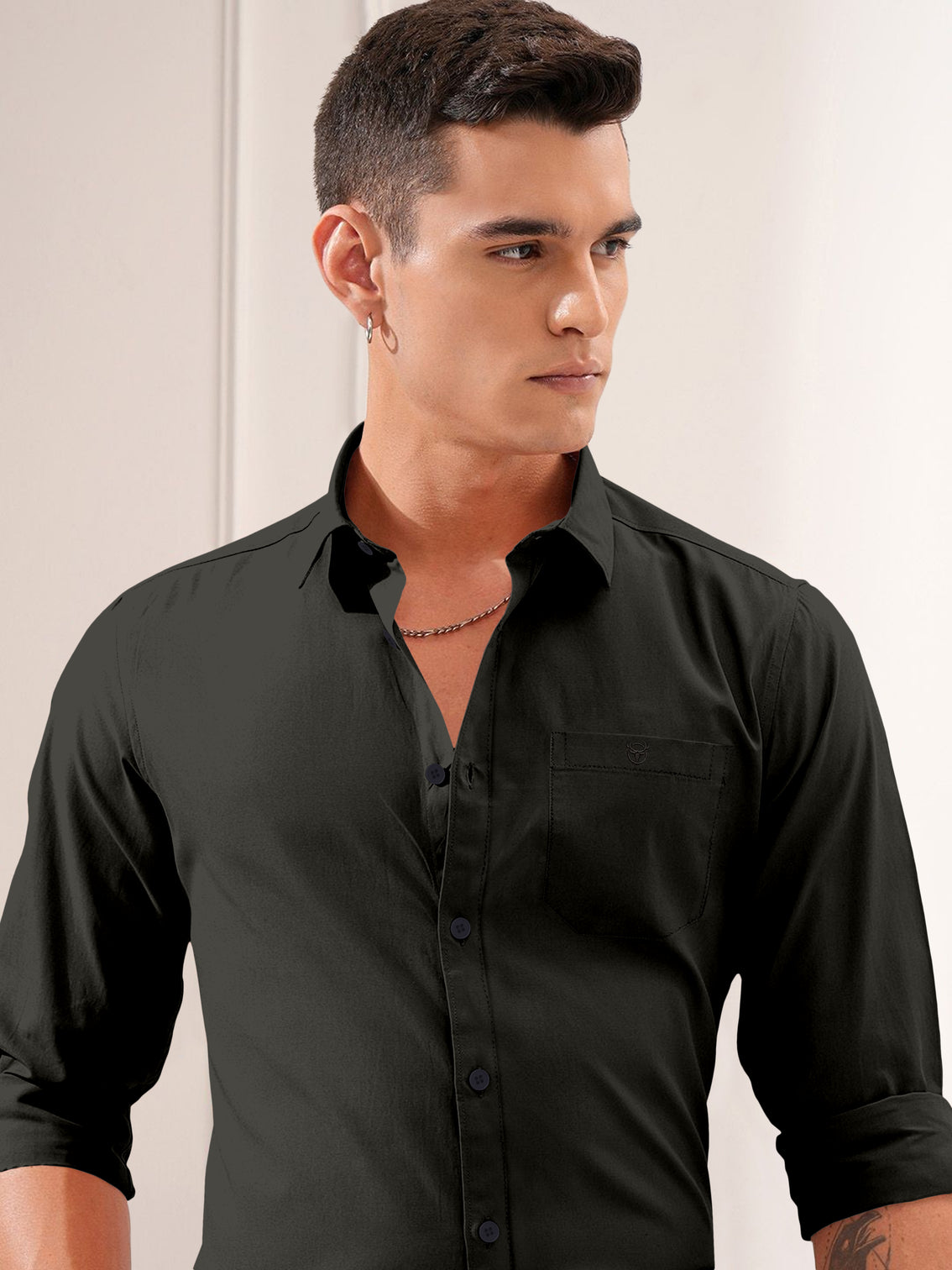 Blacklogy Men's Premium plain Oxford Cotton Chacoal Black Full Sleeve Slim Fit Shirt with One Pocket