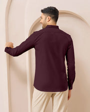 Blacklogy Men's Premium Satin Solid Shirt – Maroon | Stylish Slim Fit Formal Shirt with Logo
