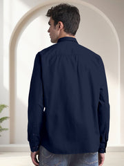 Blacklogy Men's Premium Cotton Dark Blue Double Pocket Shirt