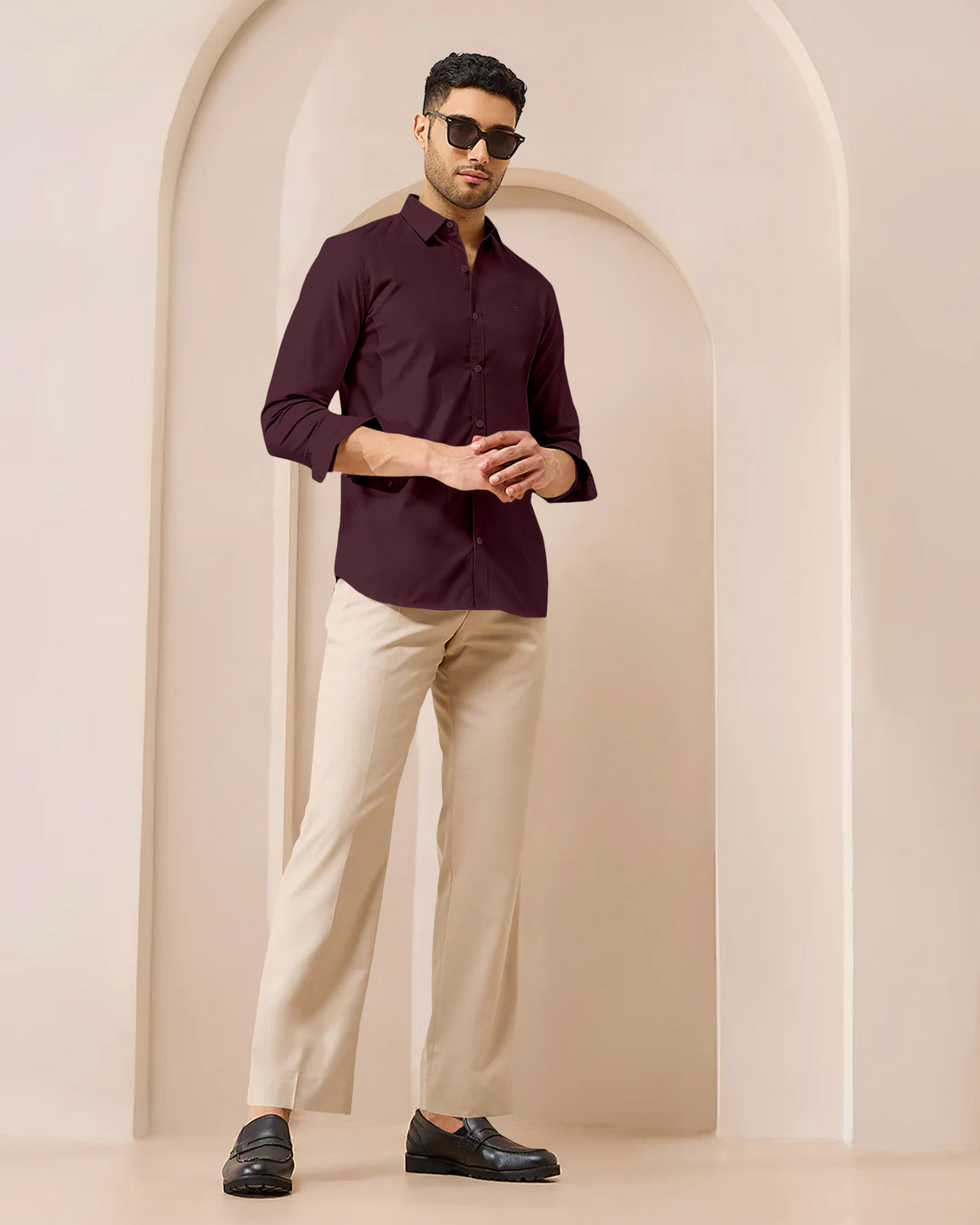 Blacklogy Men's Premium Satin Solid Shirt – Maroon | Stylish Slim Fit Formal Shirt with Logo