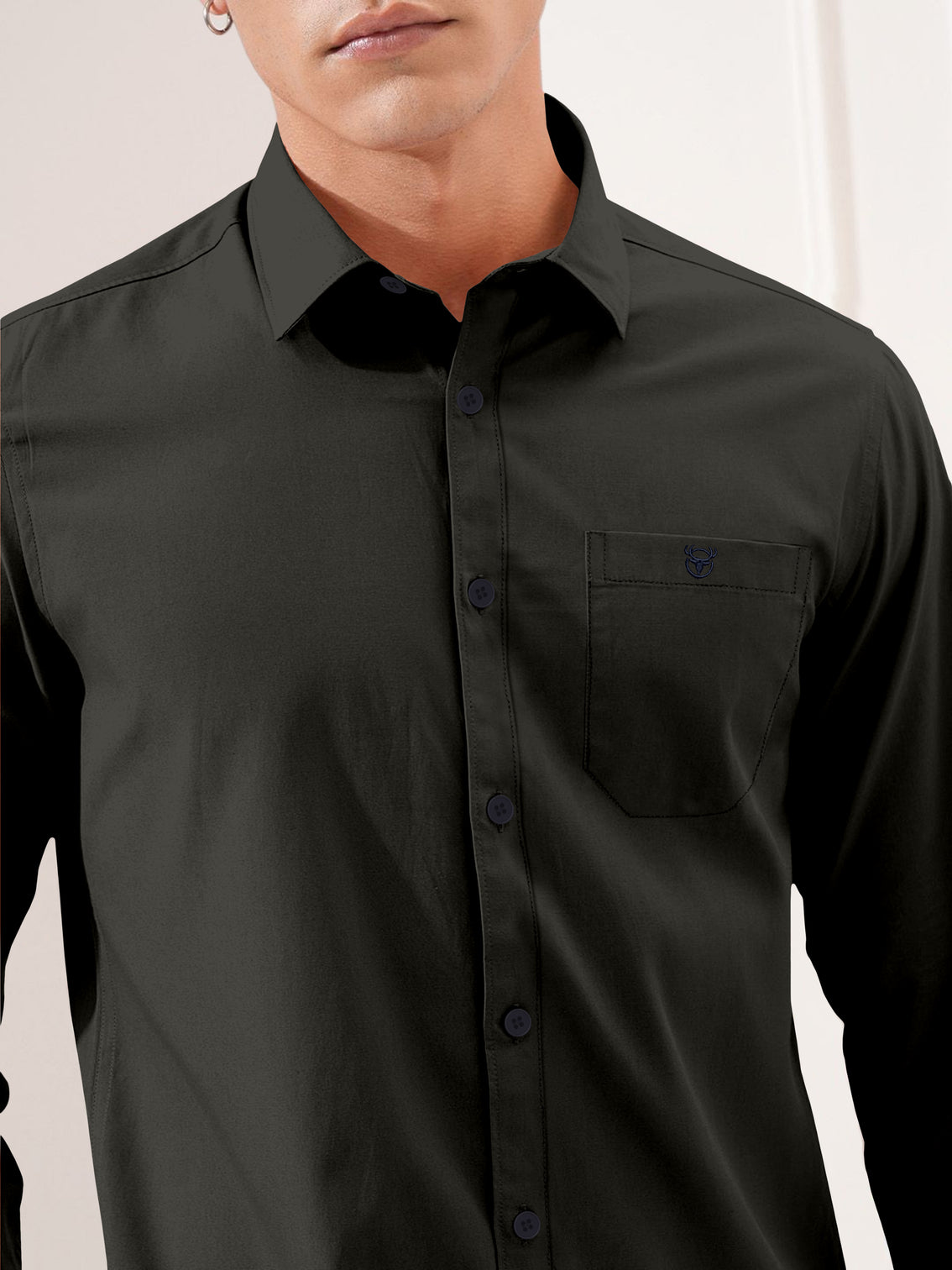 Blacklogy Men's Premium plain Oxford Cotton Chacoal Black Full Sleeve Slim Fit Shirt with One Pocket