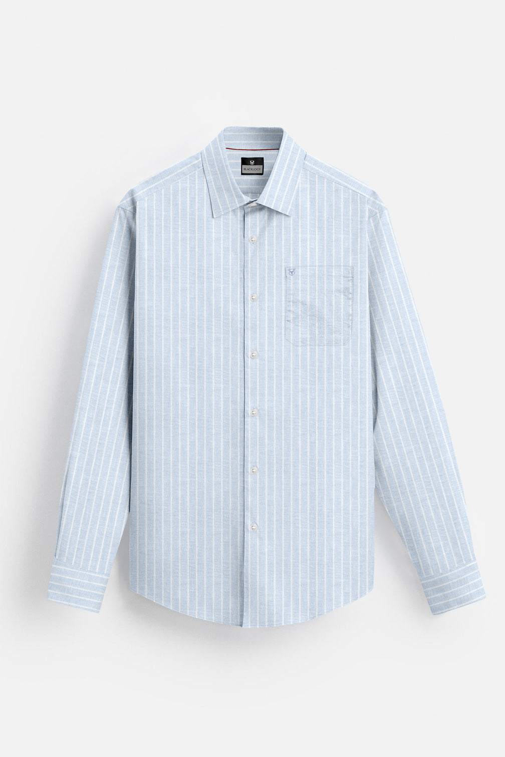 Blacklogy Men's Premium Light Blue Vertical Striped Linen Shirt | Full Sleeve Slim Fit Formal and Casual Shirt for Office & Outing | No Fade | Breathable Fabric