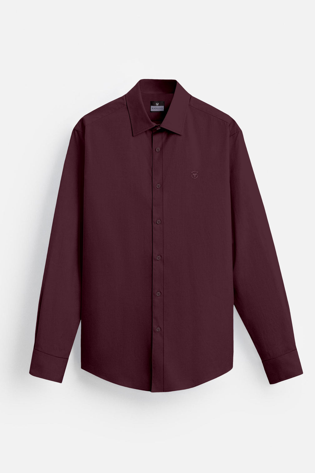 Blacklogy Men's Premium Satin Solid Shirt – Maroon | Stylish Slim Fit Formal Shirt with Logo