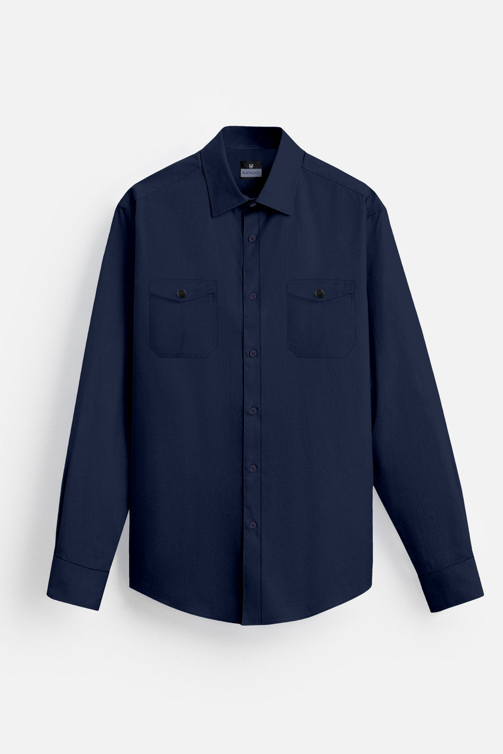 Blacklogy Men's Premium Cotton Dark Blue Double Pocket Shirt