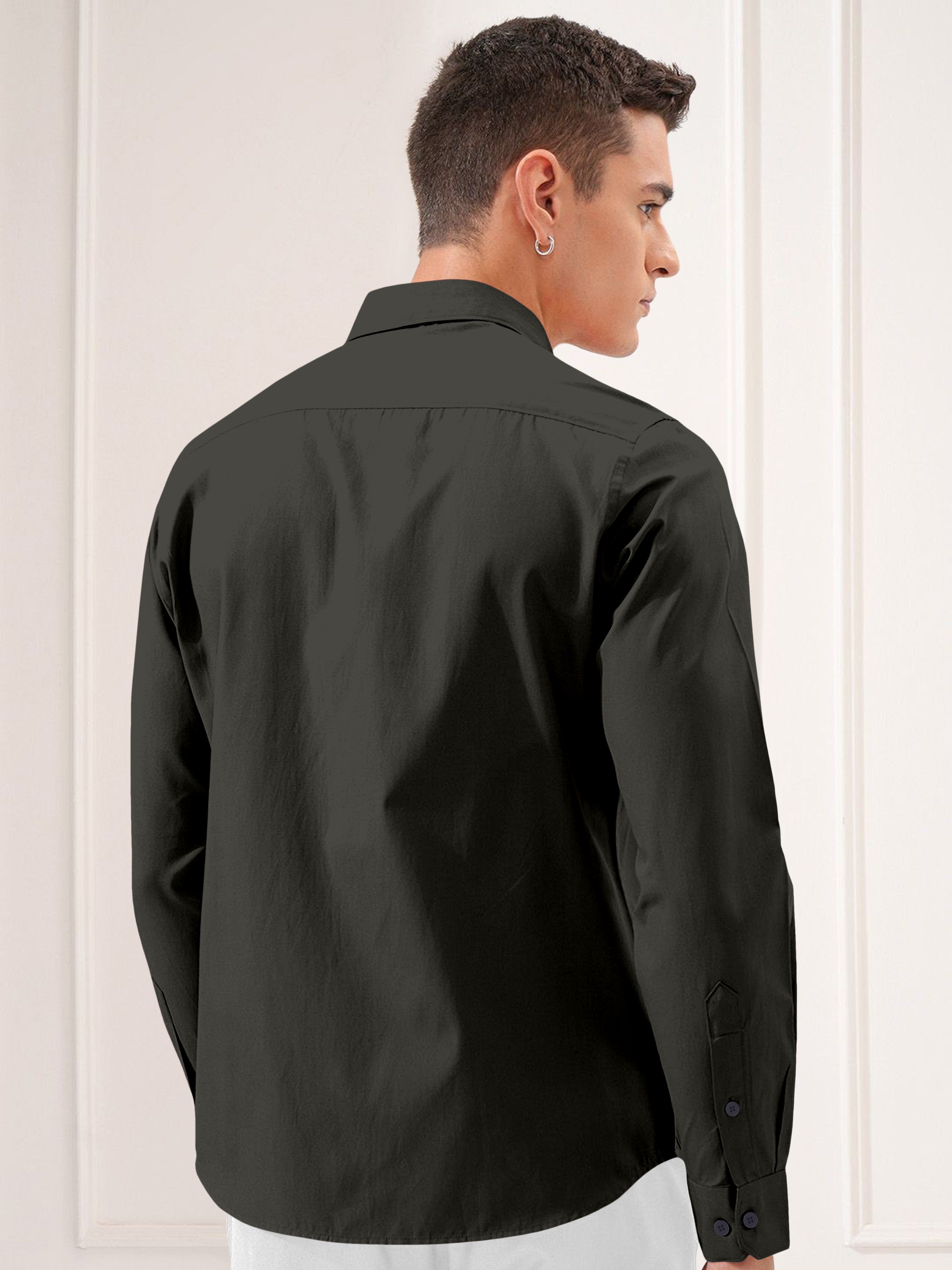 Blacklogy Men's Premium plain Oxford Cotton Chacoal Black Full Sleeve Slim Fit Shirt with One Pocket