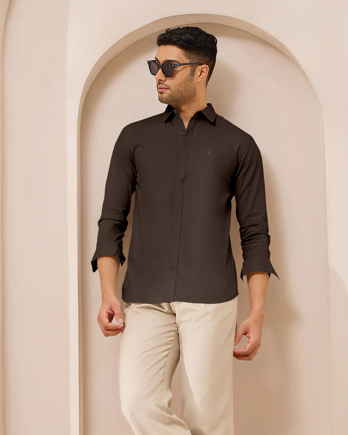 Blacklogy Men's Premium Satin Solid Shirt – Chocolate Brown | Stylish Slim Fit Formal Shirt with Logo