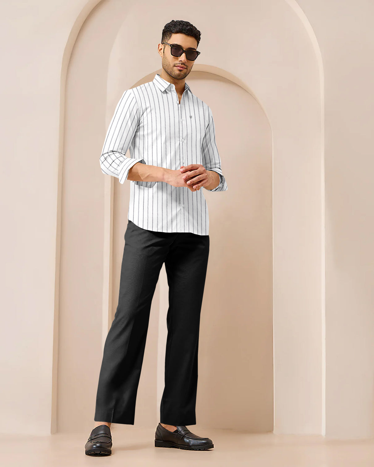 Blacklogy Men’s Premium Striped Shirt – 100% Cotton Casual & Formal Wear | Slim Fit, Full Sleeve, Soft Fabric – Stylish Black Vertical Stripes