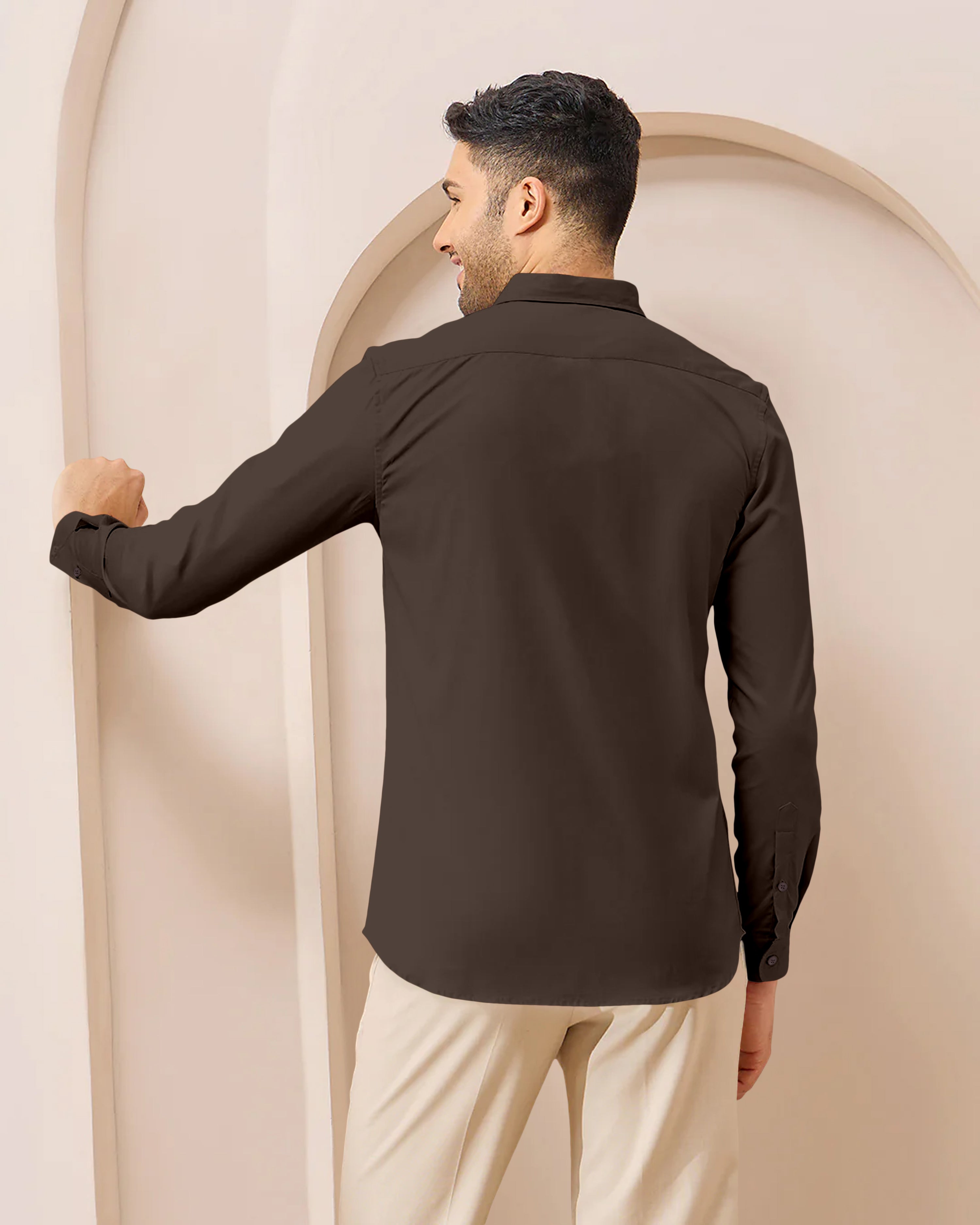 Blacklogy Men's Premium Satin Solid Shirt – Chocolate Brown | Stylish Slim Fit Formal Shirt with Logo