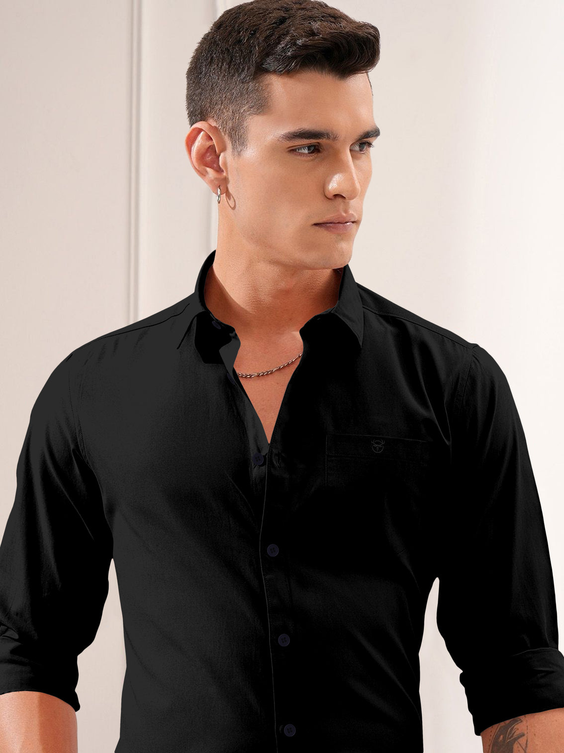 Blacklogy Men's Premium plain Oxford Cotton Black Full Sleeve Slim Fit Shirt with One Pocket