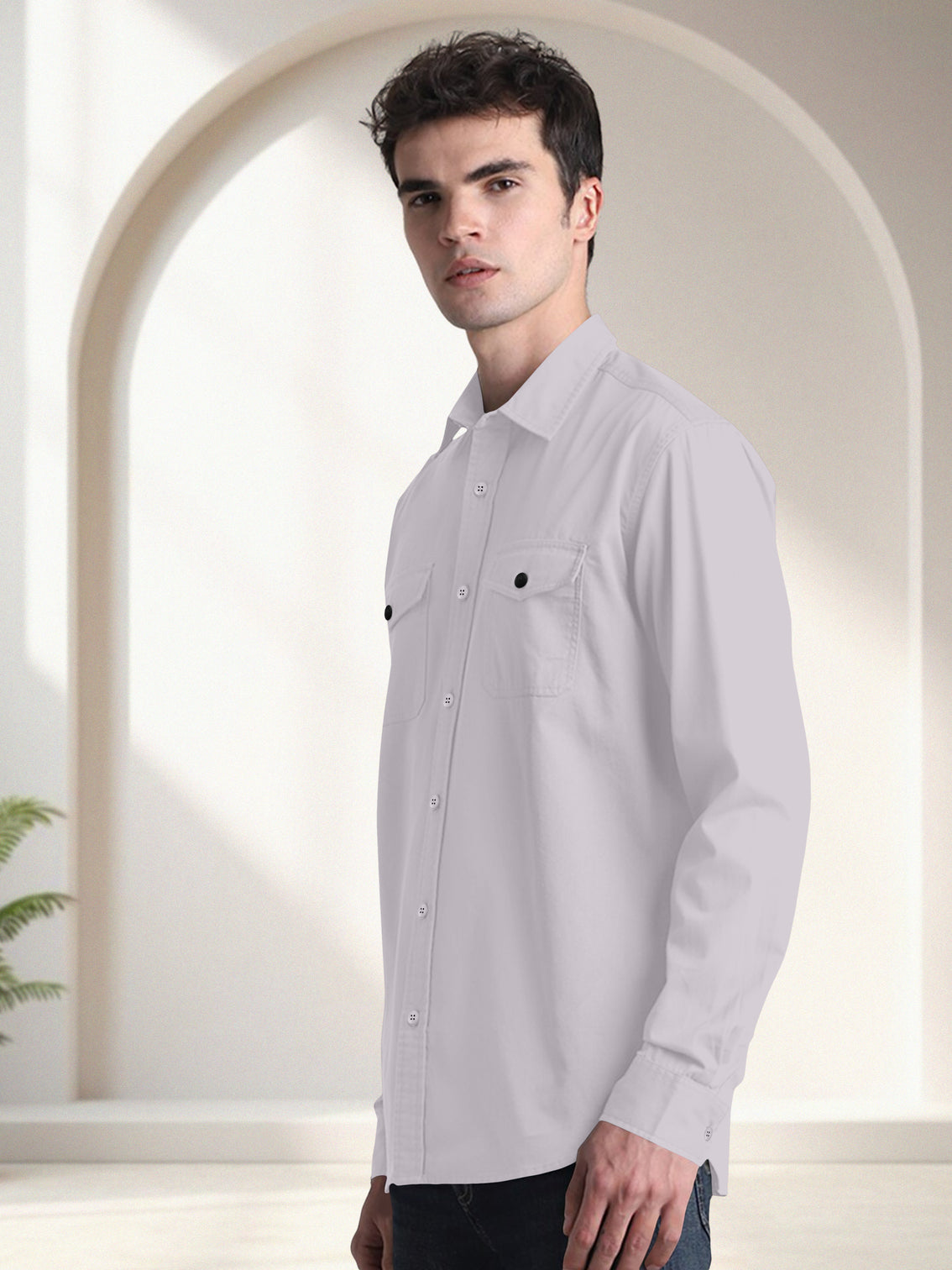 Blacklogy Men's Premium Cotton Grey Double Pocket Full Sleeve Shirt