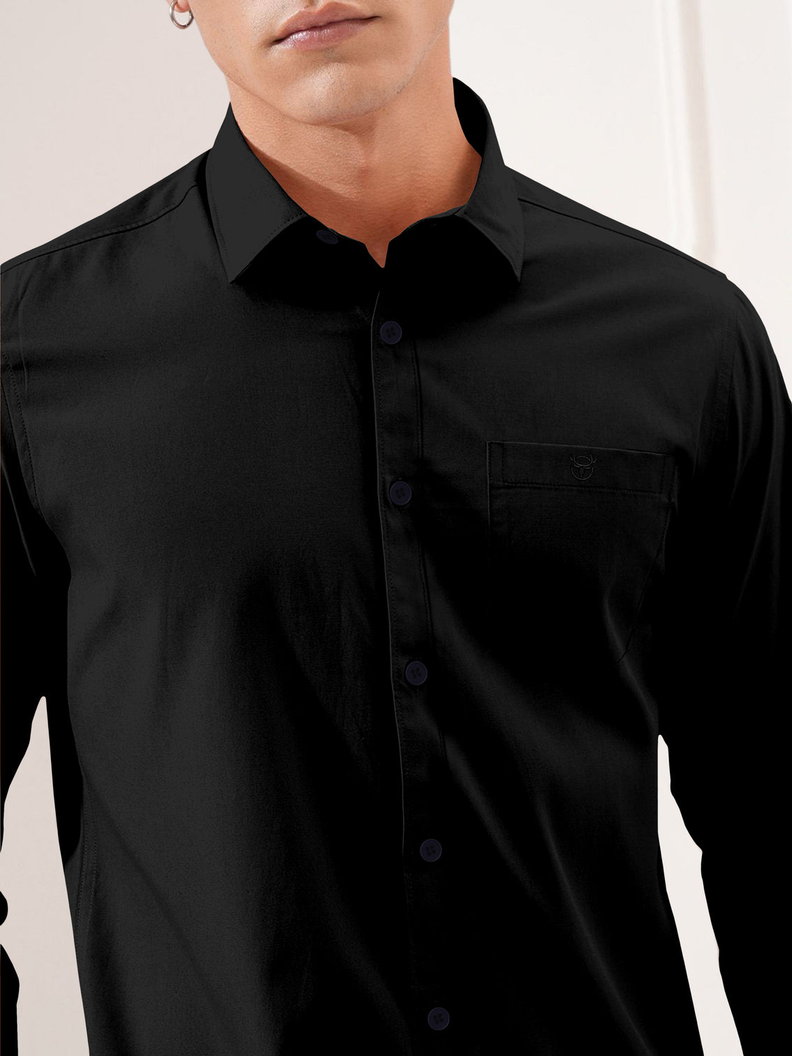 Blacklogy Men's Premium plain Oxford Cotton Black Full Sleeve Slim Fit Shirt with One Pocket