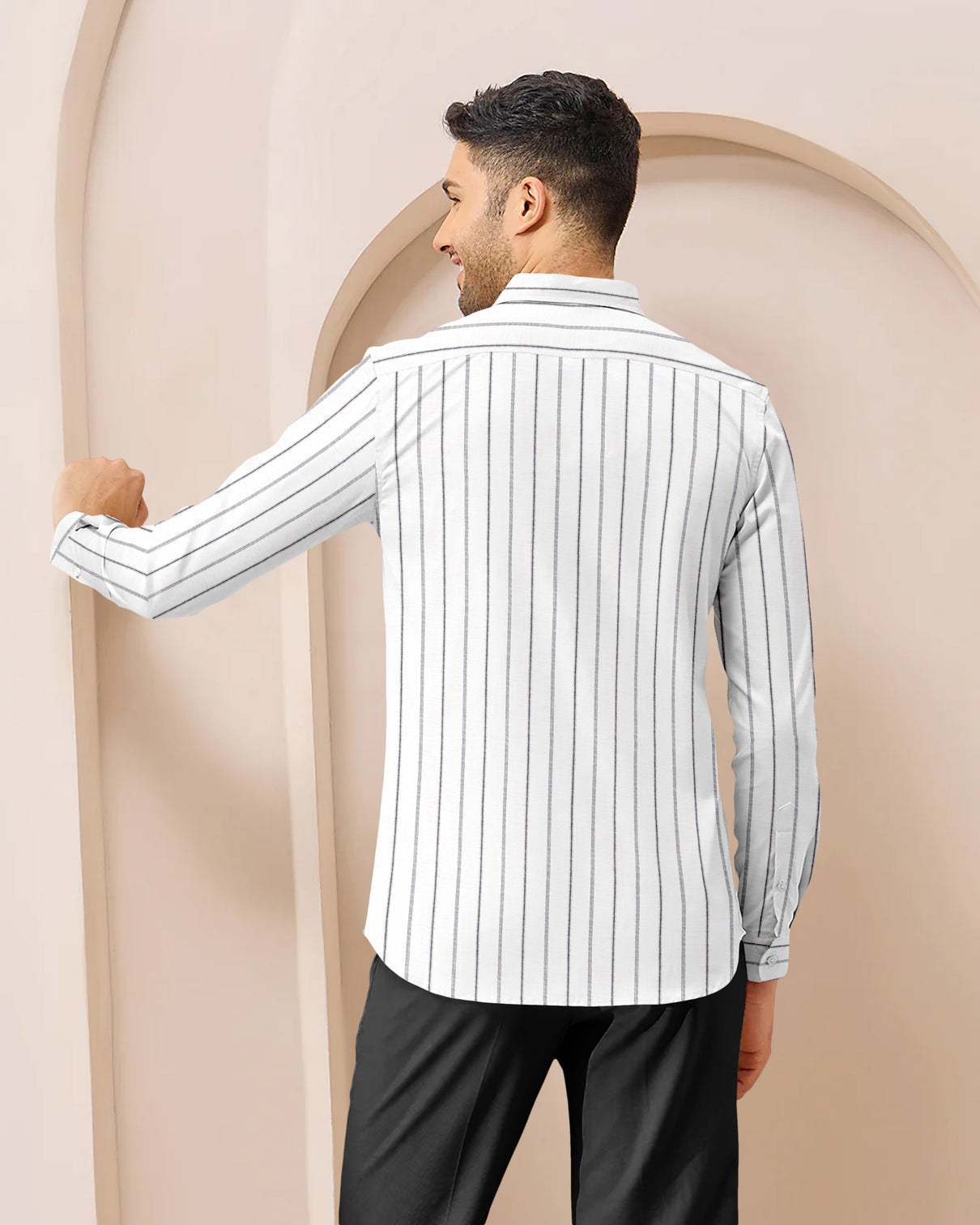 Blacklogy Men’s Premium Striped Shirt – 100% Cotton Casual & Formal Wear | Slim Fit, Full Sleeve, Soft Fabric – Stylish Black Vertical Stripes