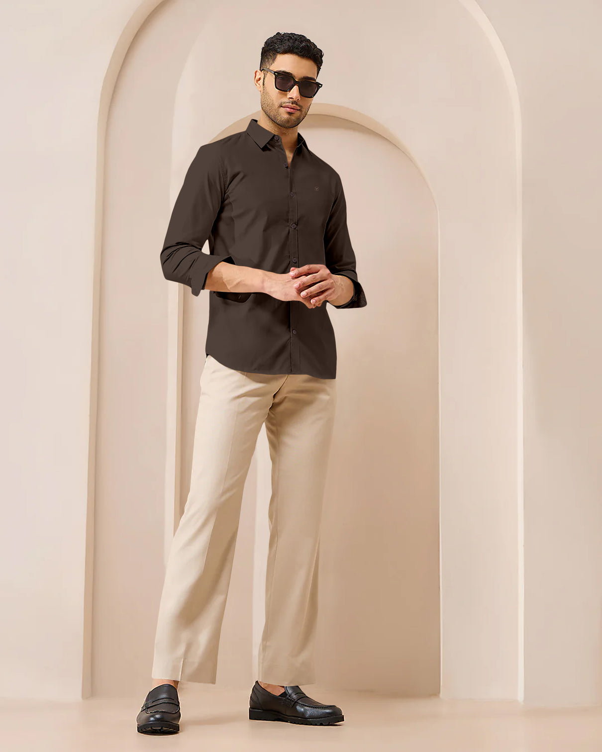 Blacklogy Men's Premium Satin Solid Shirt – Chocolate Brown | Stylish Slim Fit Formal Shirt with Logo