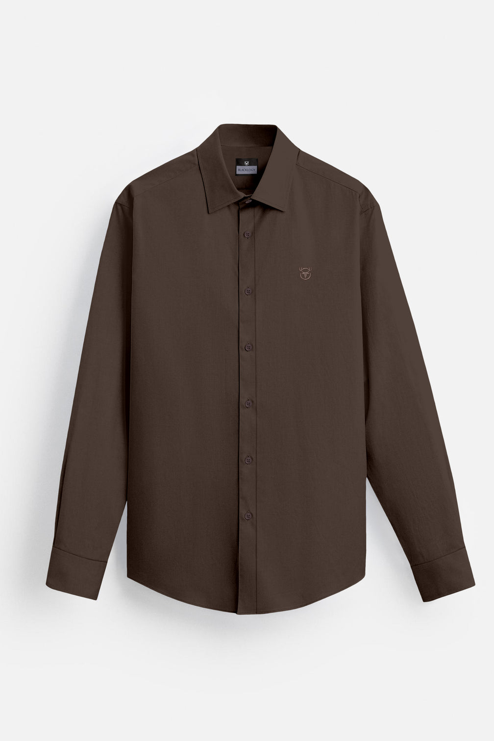 Blacklogy Men's Premium Satin Solid Shirt – Chocolate Brown | Stylish Slim Fit Formal Shirt with Logo