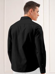 Blacklogy Men's Premium plain Oxford Cotton Black Full Sleeve Slim Fit Shirt with One Pocket